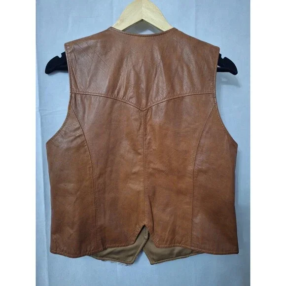 Vintage Pioneer Wear Cowhide Leather Vest Women Sz 12 Cow Print Western USA Made - Picture 2 of 14